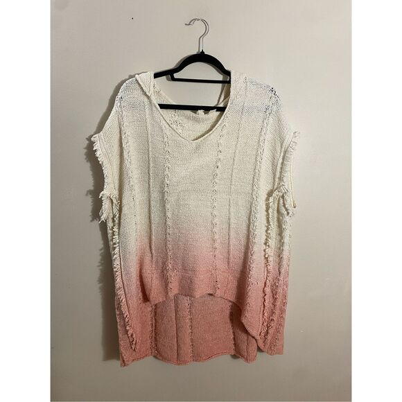 Moth Anthropologie Women’s Size XS Hooded Knit Poncho Sweater Cream Ombre Pink - Picture 5 of 7
